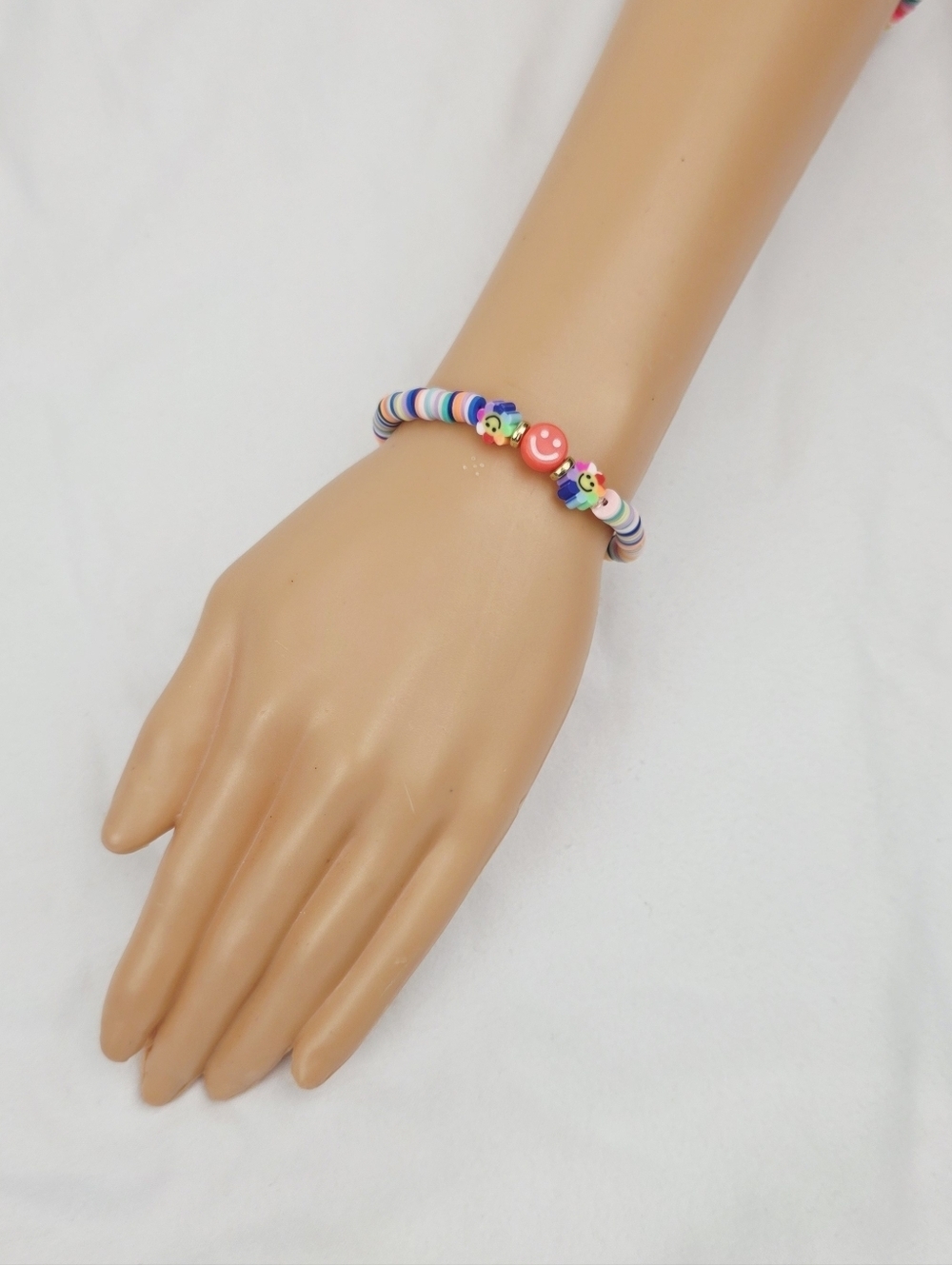 Handmade Clay Bead Multi Color Smiley Face Flower Bracelet